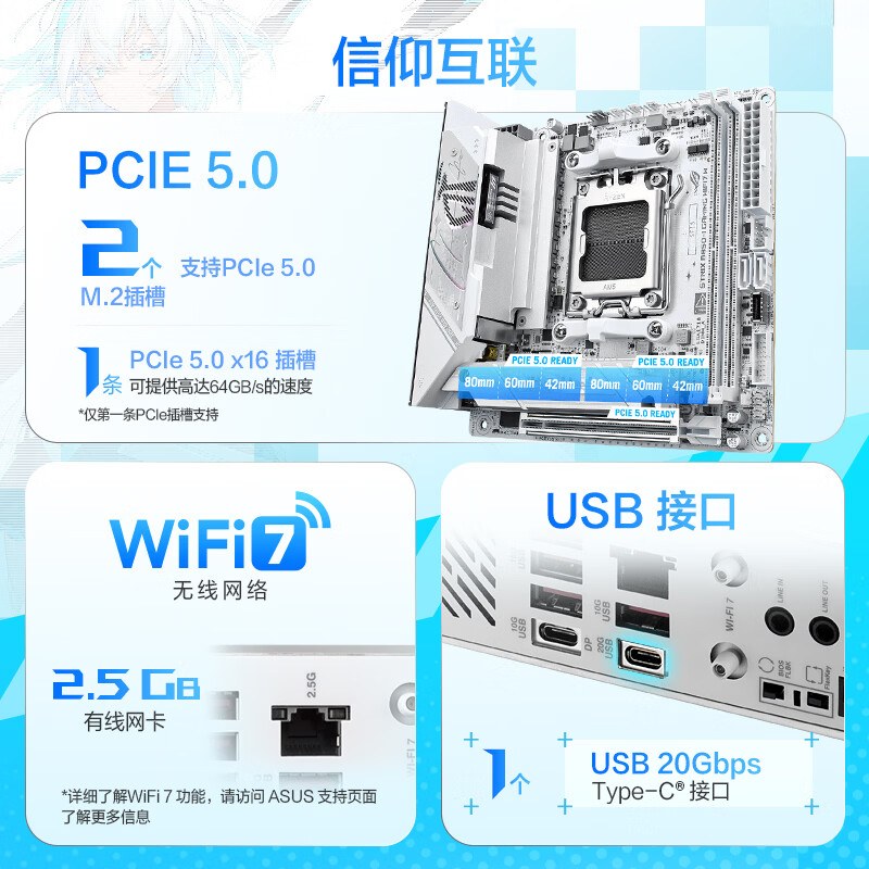华硕 ROG STRIX B850-I GAMING WIFI7 W玩家国度吹雪ITX 图 6