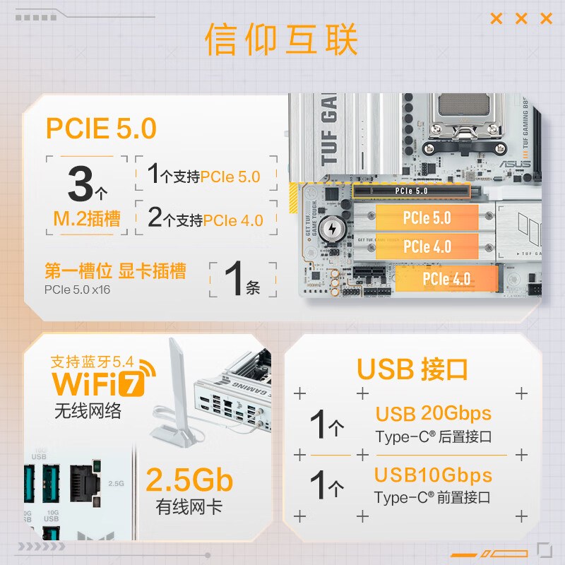 华硕 TUF GAMING B850M-PLUS WIFI7 W重炮手 白色版 图 5