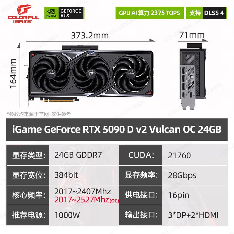 七彩虹 iGame Vulcan iGame GeForce RTX 5090 D v2 Vulcan OC 24GB 图片 2