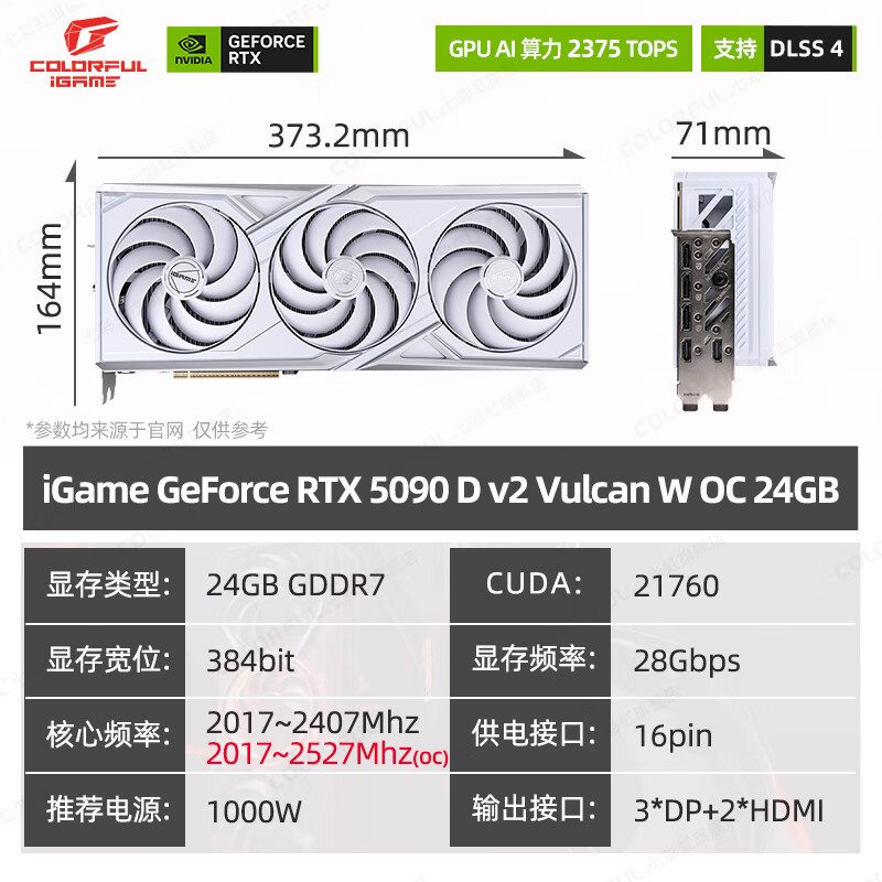 七彩虹 iGame Vulcan iGame GeForce RTX 5090 D v2 Vulcan W OC 24GB 图片 2